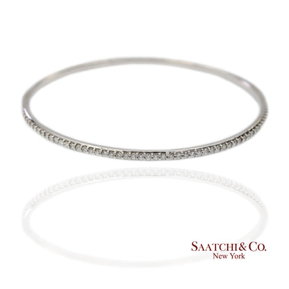 14K (585) Solid White Gold All Around Natural Diamond Bangle Bracelet