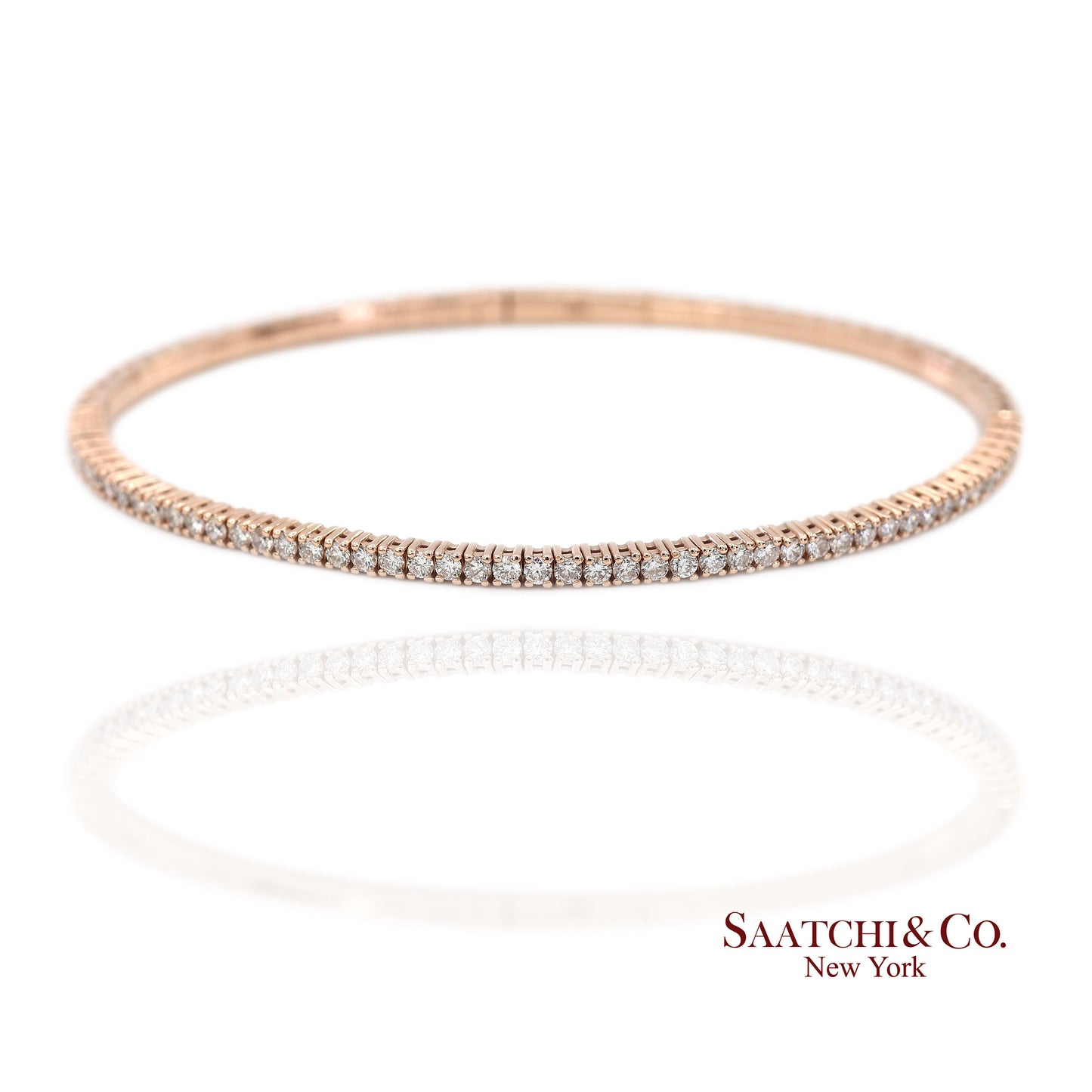 14K (585) Solid Rose Gold Flexible Natural Diamond Bangle Tennis Bracelet