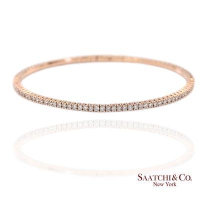 14K (585) Solid Rose Gold Flexible Natural Diamond Bangle Tennis Bracelet