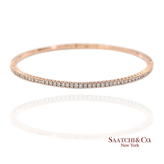 14K (585) Solid Rose Gold Flexible Natural Diamond Bangle Tennis Bracelet