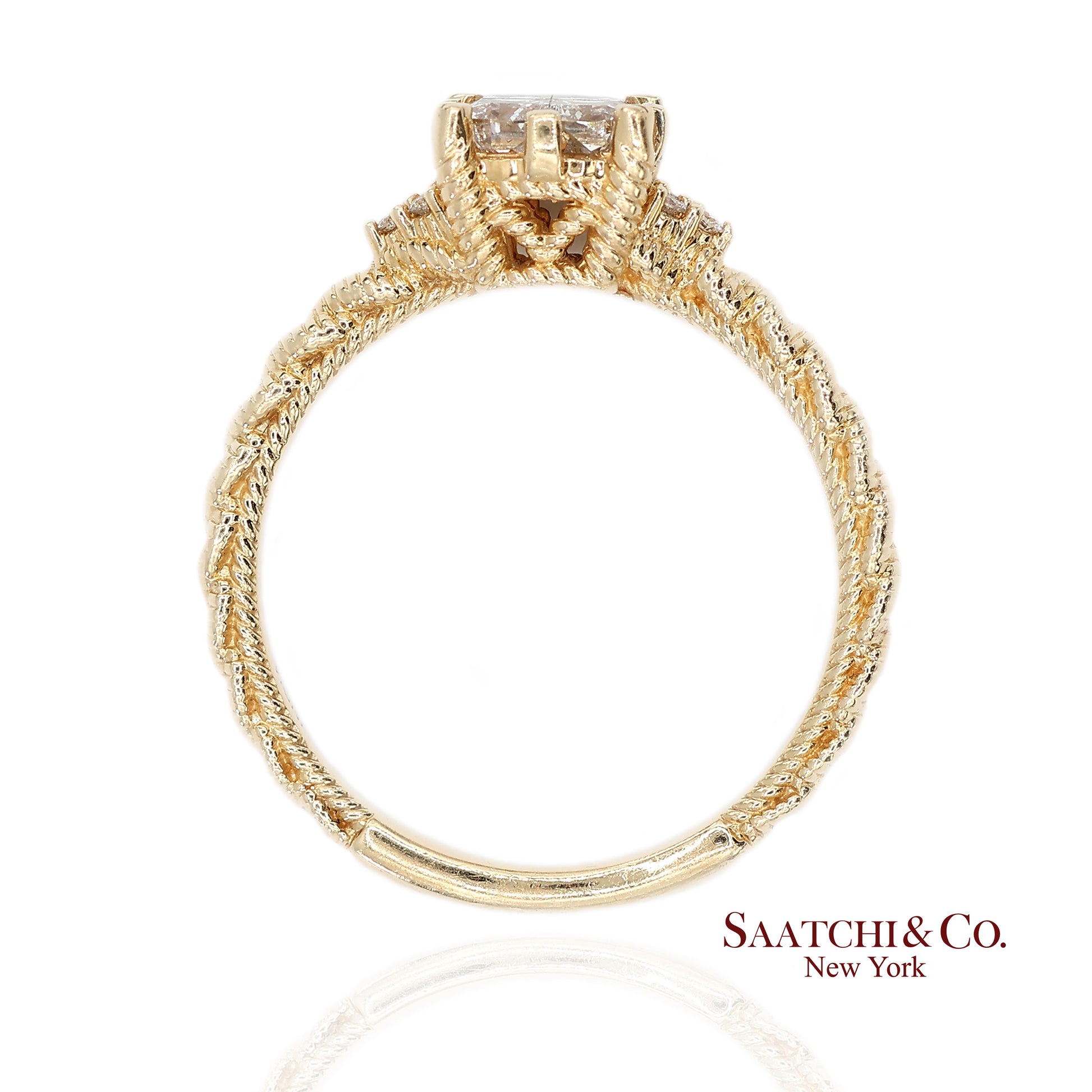 Judith Ripka 14K (585) Yellow Gold Natural Diamond Square Illusion Band Ring