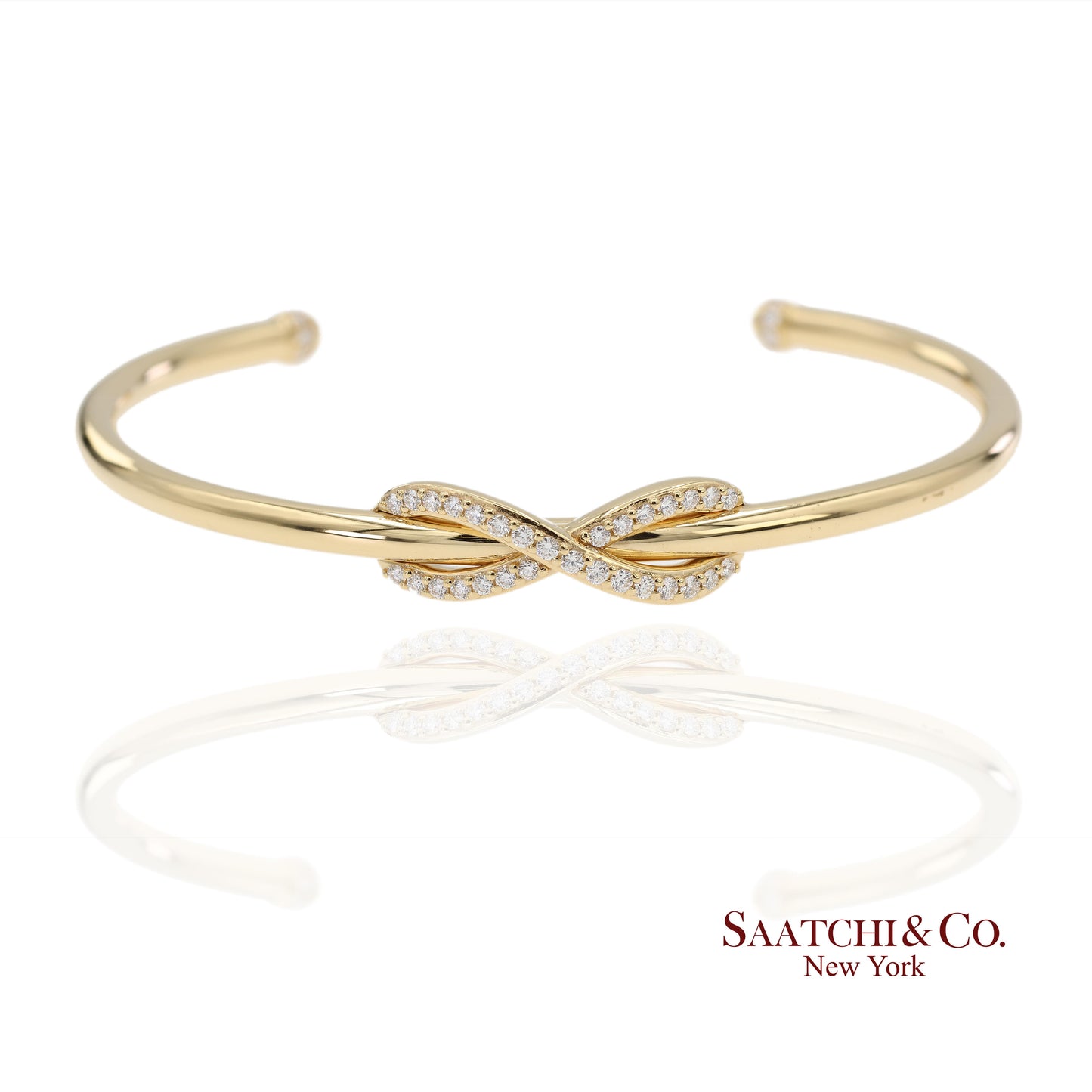 Tiffany & Co. Infinity Cuff 18K 750 Yellow Gold Natural Diamond Bangle Bracelet