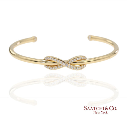 Tiffany & Co. Infinity Cuff 18K 750 Yellow Gold Natural Diamond Bangle Bracelet