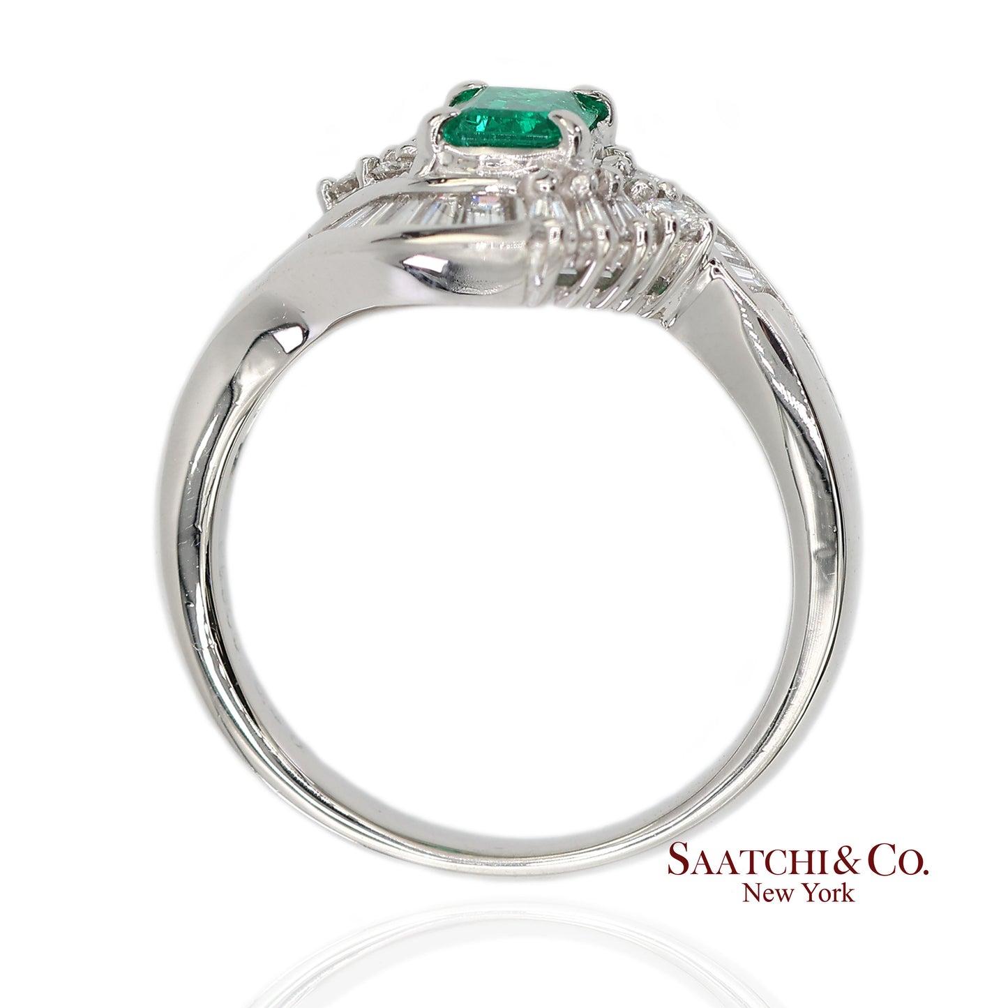 GIA Certified Solid Platinum 900 Natural Diamond and Natural Emerald Ring