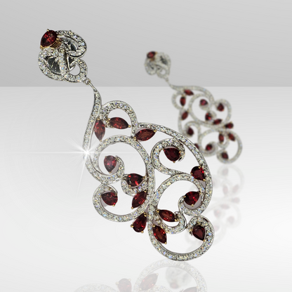 18K (750) White Gold Natural Brilliant Cut VVS Diamond & Ruby: Earrings