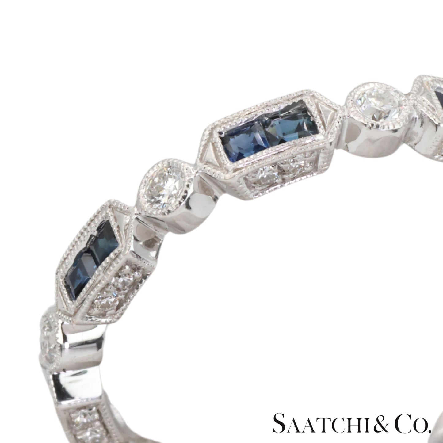14k (585) White Gold Natural Diamond and Sapphire Band Size 8