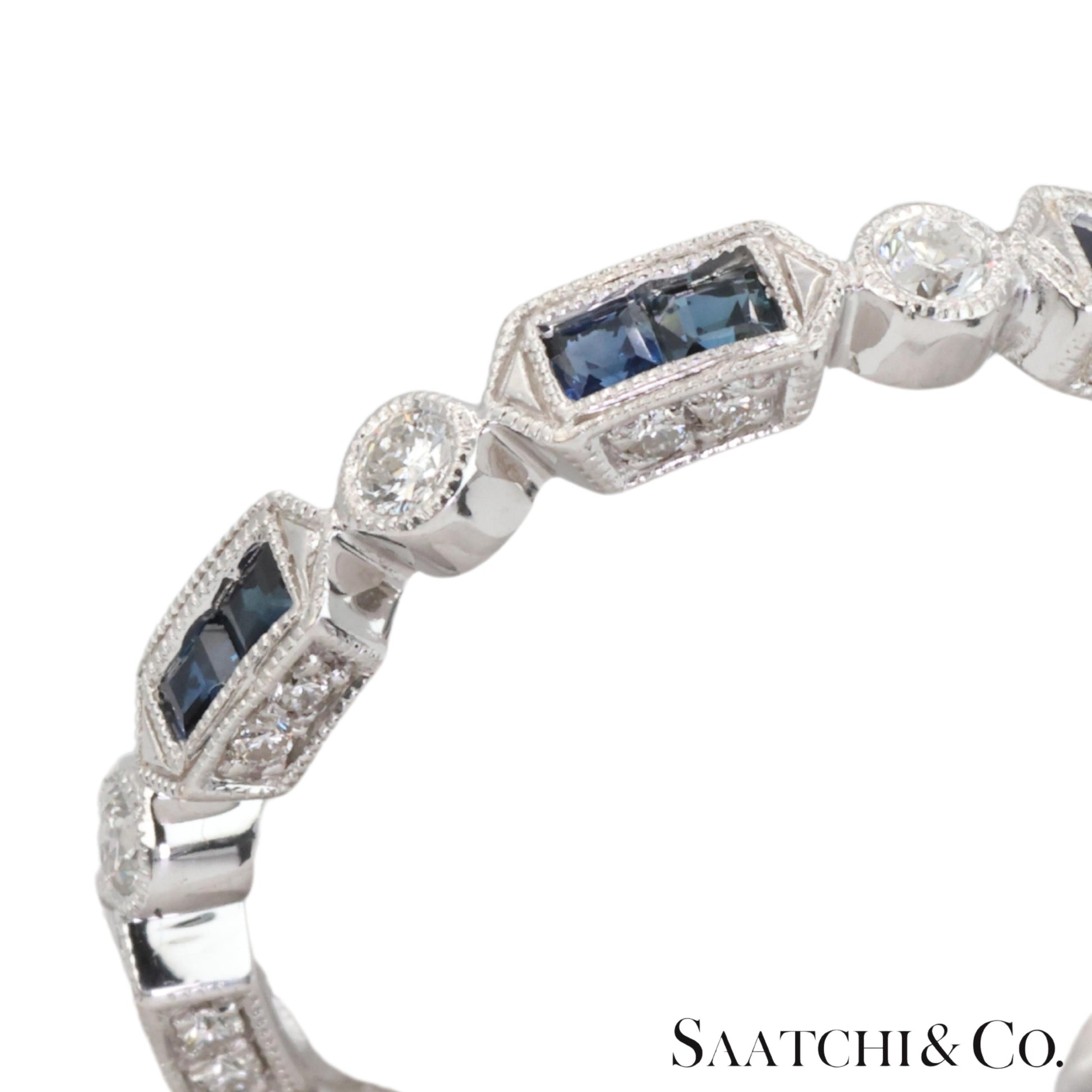14k (585) White Gold Natural Diamond and Sapphire Band Size 8