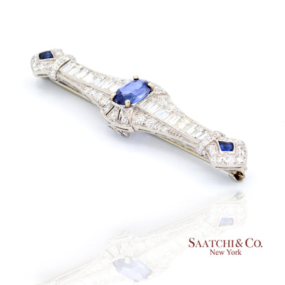Platinum 950 Natural Sapphire and Diamond Brooch