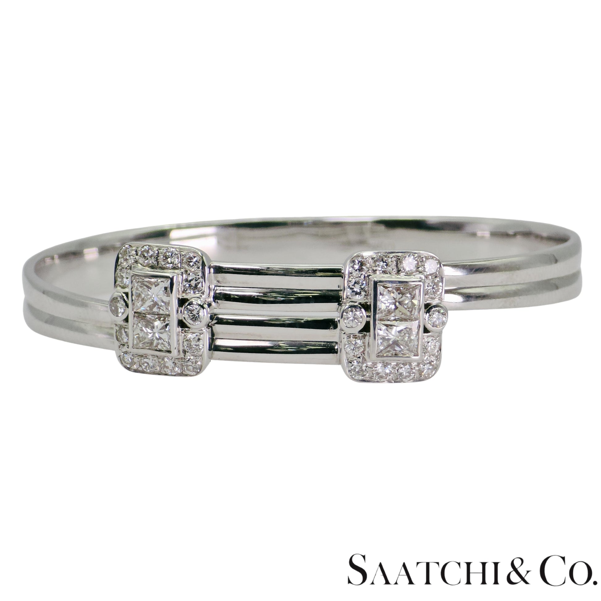 18K (750) White Gold Adjustable Bangle Natural White VVS-VS Diamond