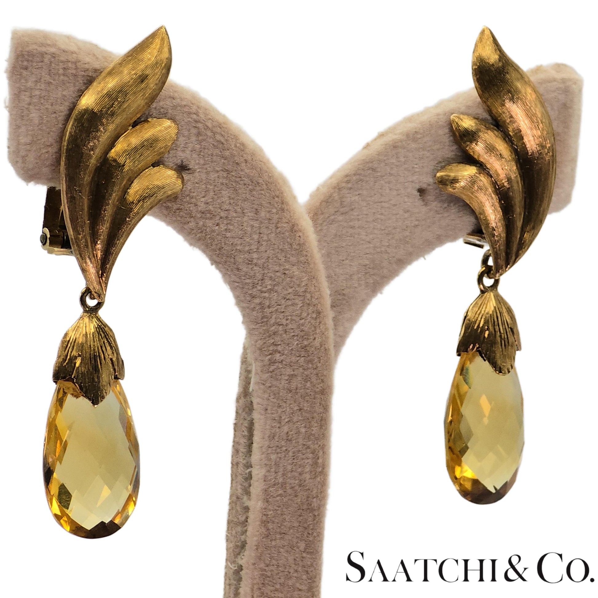 14k (585) Yellow Gold 8 Ct Natural Yellow Citrine Earrings