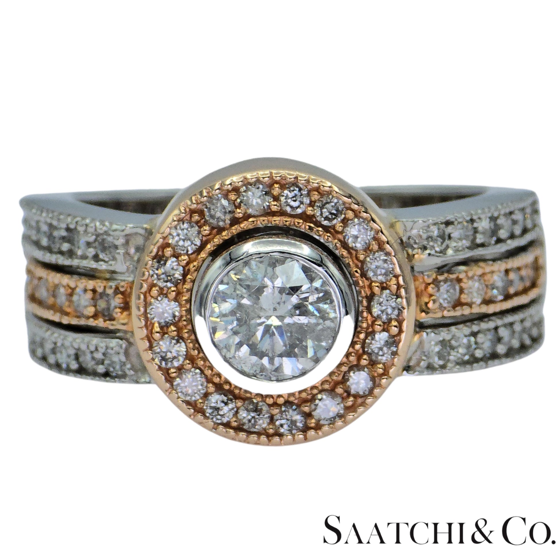 14K (585) White and Rose Gold Natural Diamond Ring