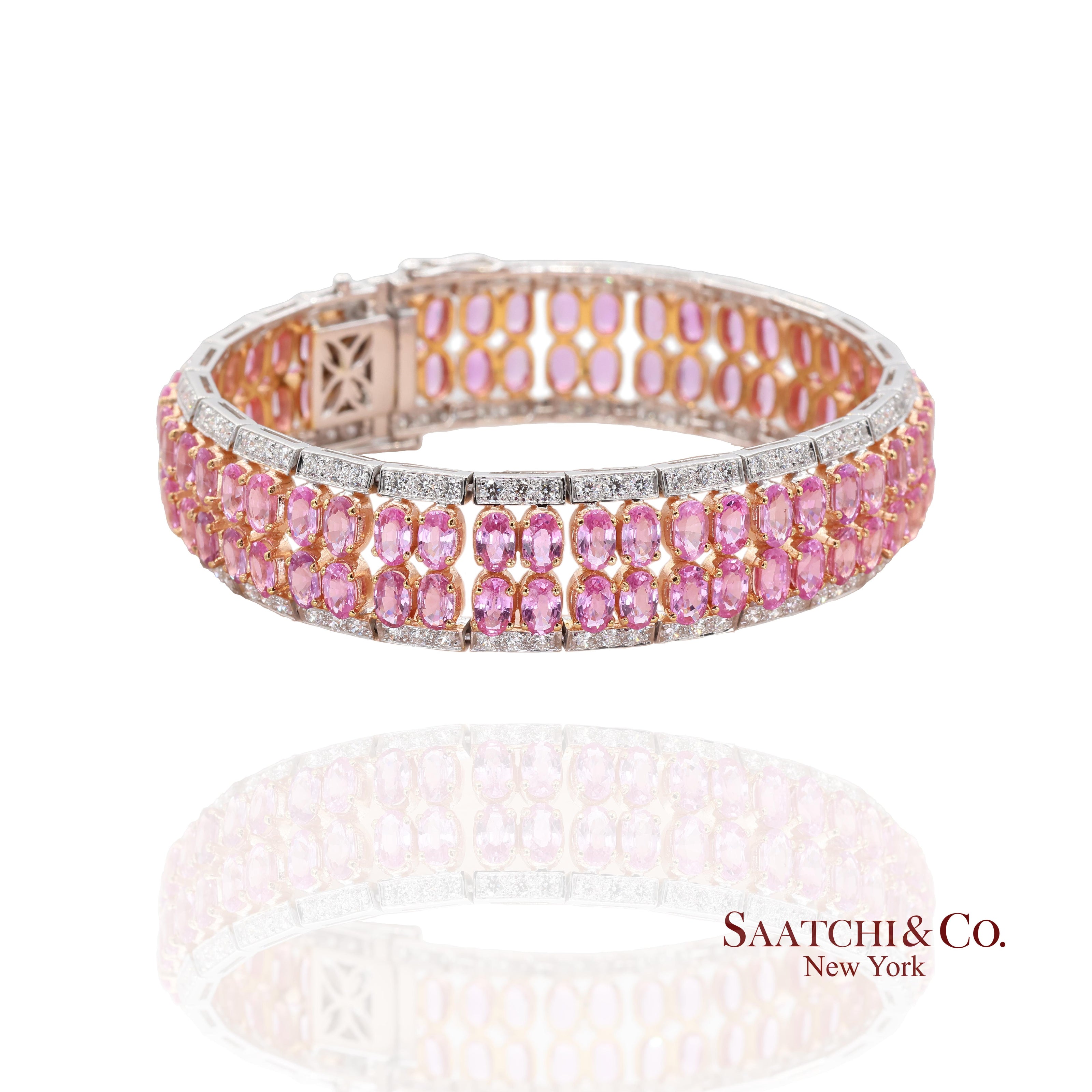 18k (750) White Gold Natural Pink Sapphire and Diamond Bangle Bracelet