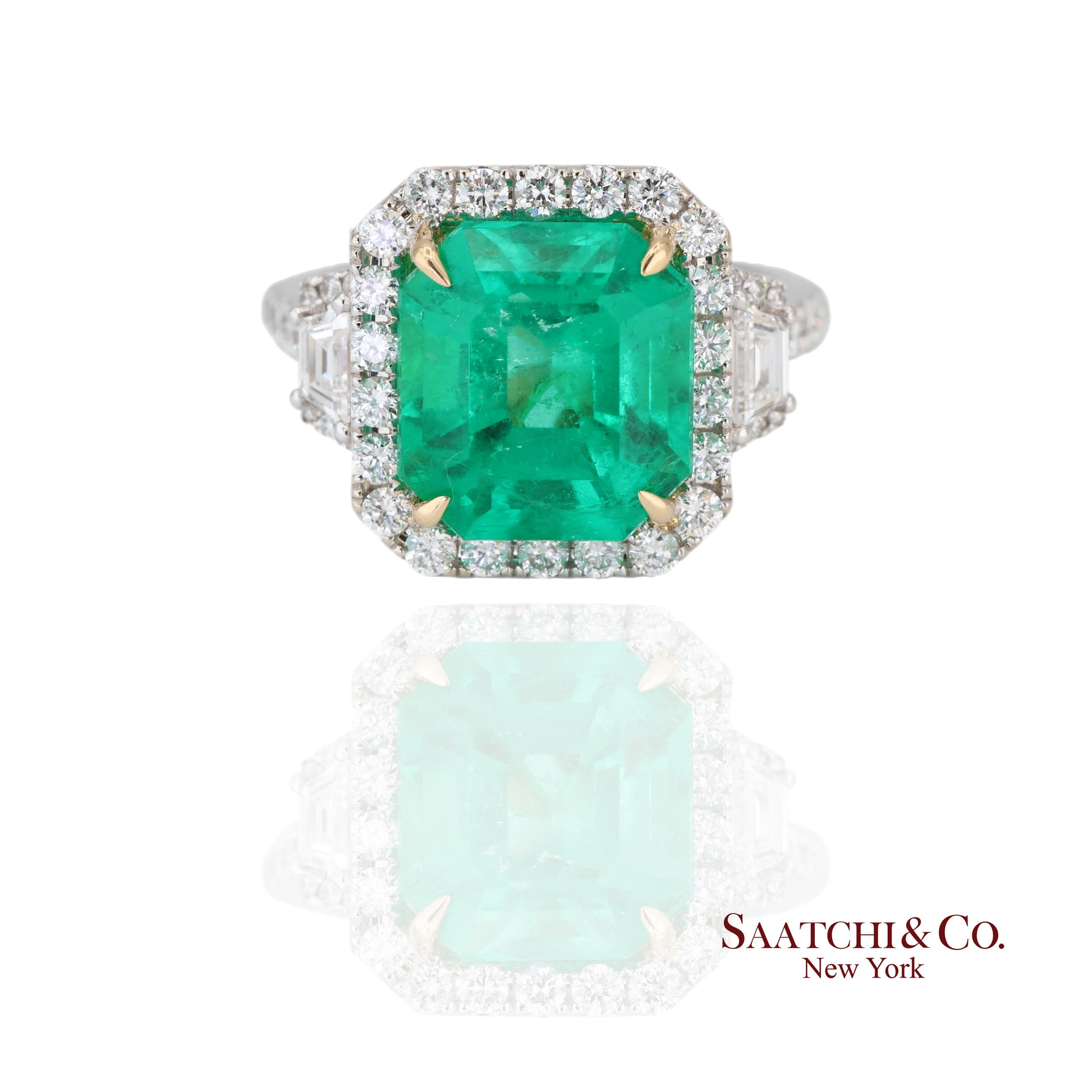 GIA 18k (750) White Gold Natural Colombian Emerald and Natural Diamond Ring