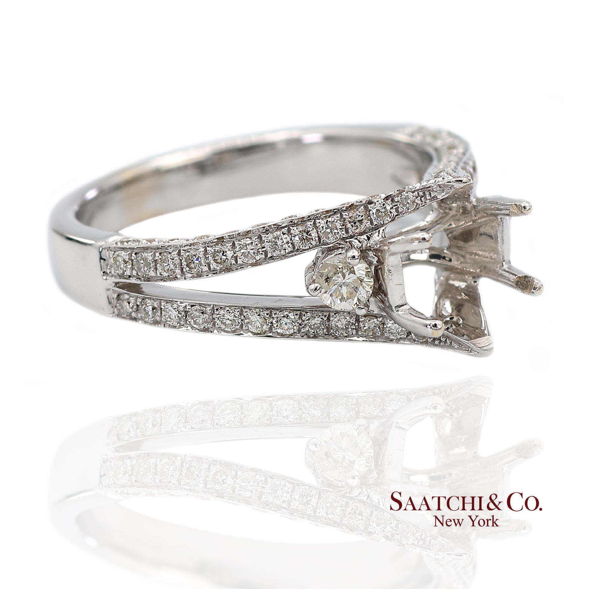 18K (750) White Gold Natural Brilliant Diamond Semi Mount Ring Size 6.5