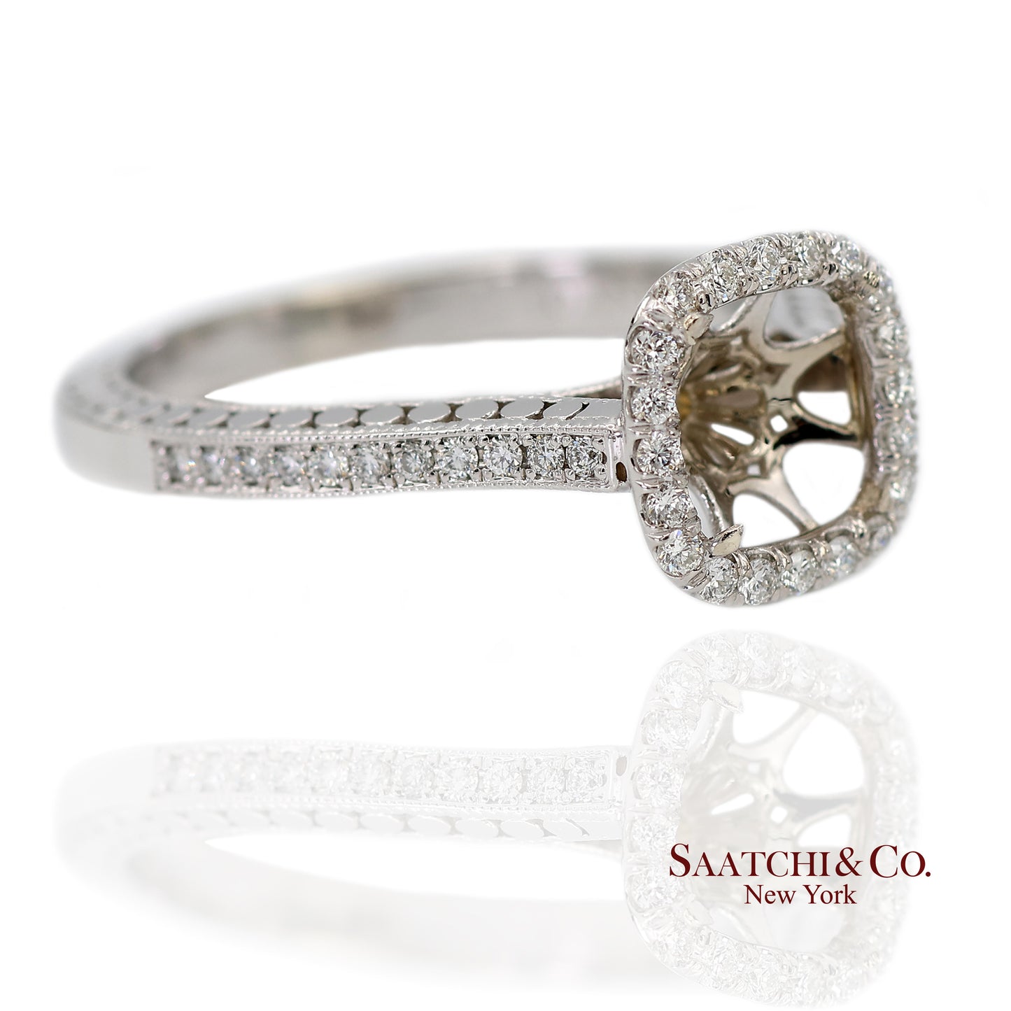 14K (585) White Gold Natural Brilliant Diamond Semi Mount Ring Size 7