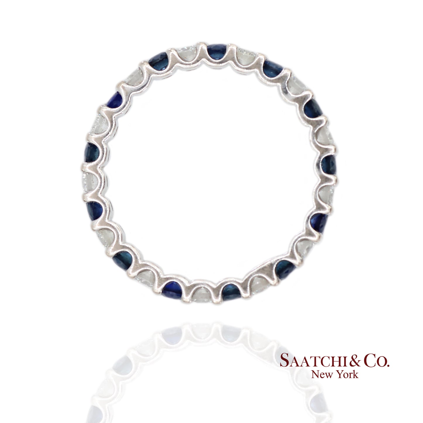 14K White Gold Natural Brilliant Diamond and Sapphire Band Ring