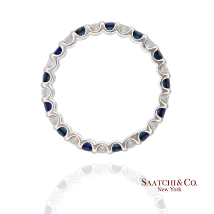 14K White Gold Natural Brilliant Diamond and Sapphire Band Ring