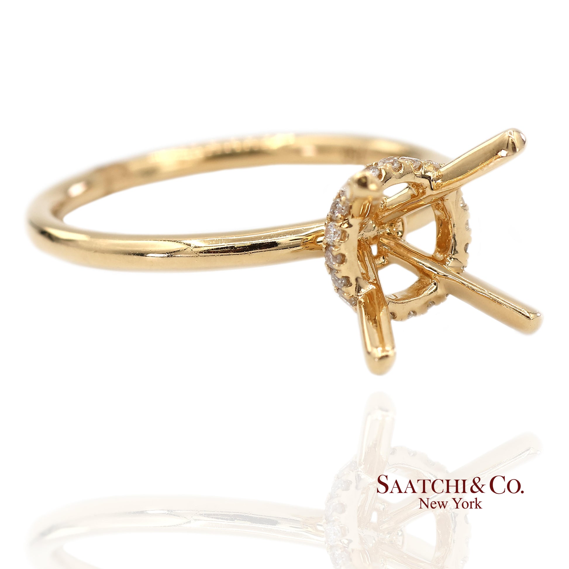 18K (750) Yellow Gold Natural Brilliant Diamond Semi Mount Ring Size 6