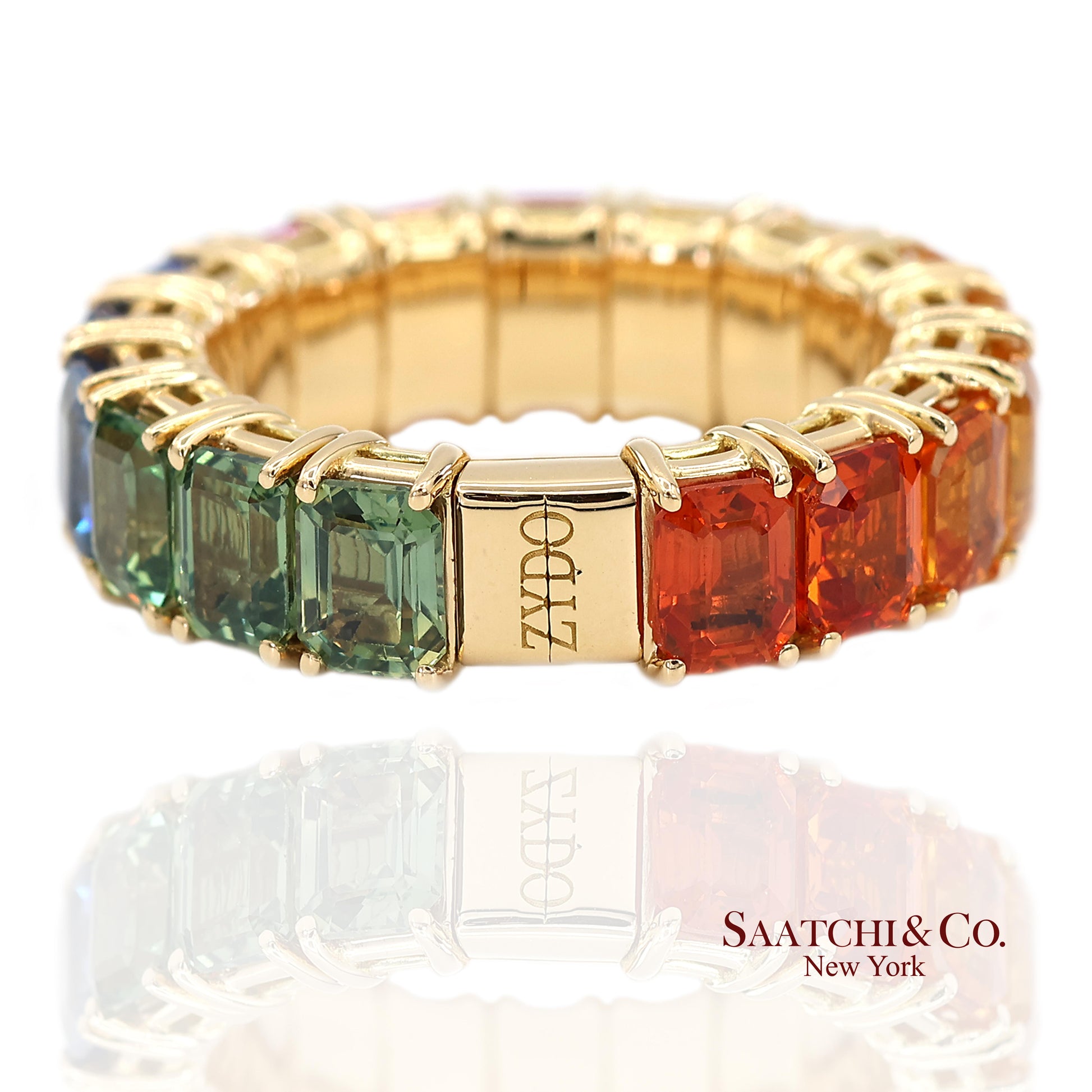 18K(750) Yellow Gold Zydo Italian Rainbow Natural Sapphire Eternity Stretch Ring