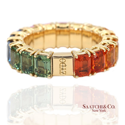 18K(750) Yellow Gold Zydo Italian Rainbow Natural Sapphire Eternity Stretch Ring