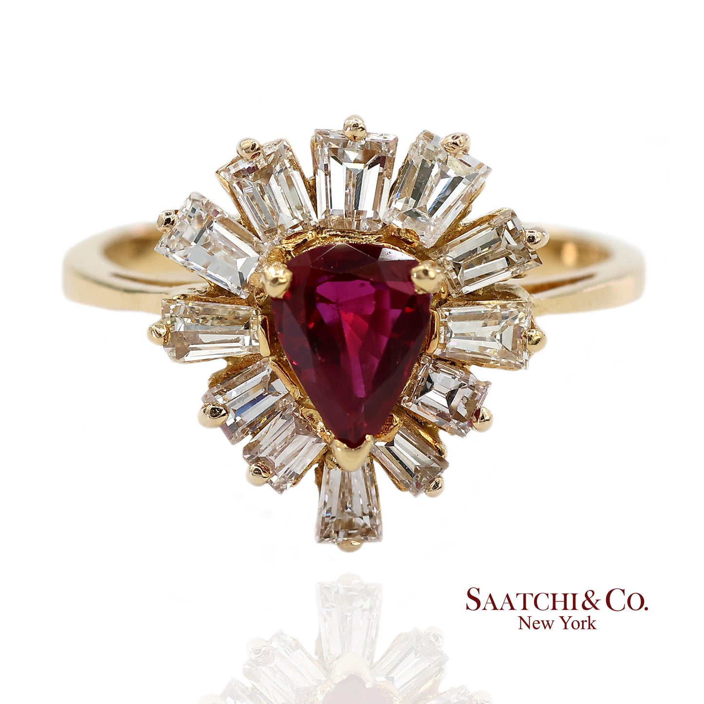18K(750) Yellow Gold Natural Diamond Ballerina Ruby Ring