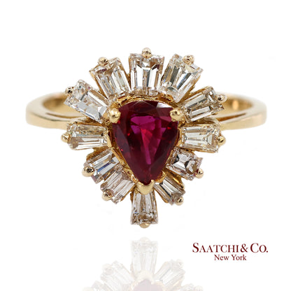 18K(750) Yellow Gold Natural Diamond Ballerina Ruby Ring