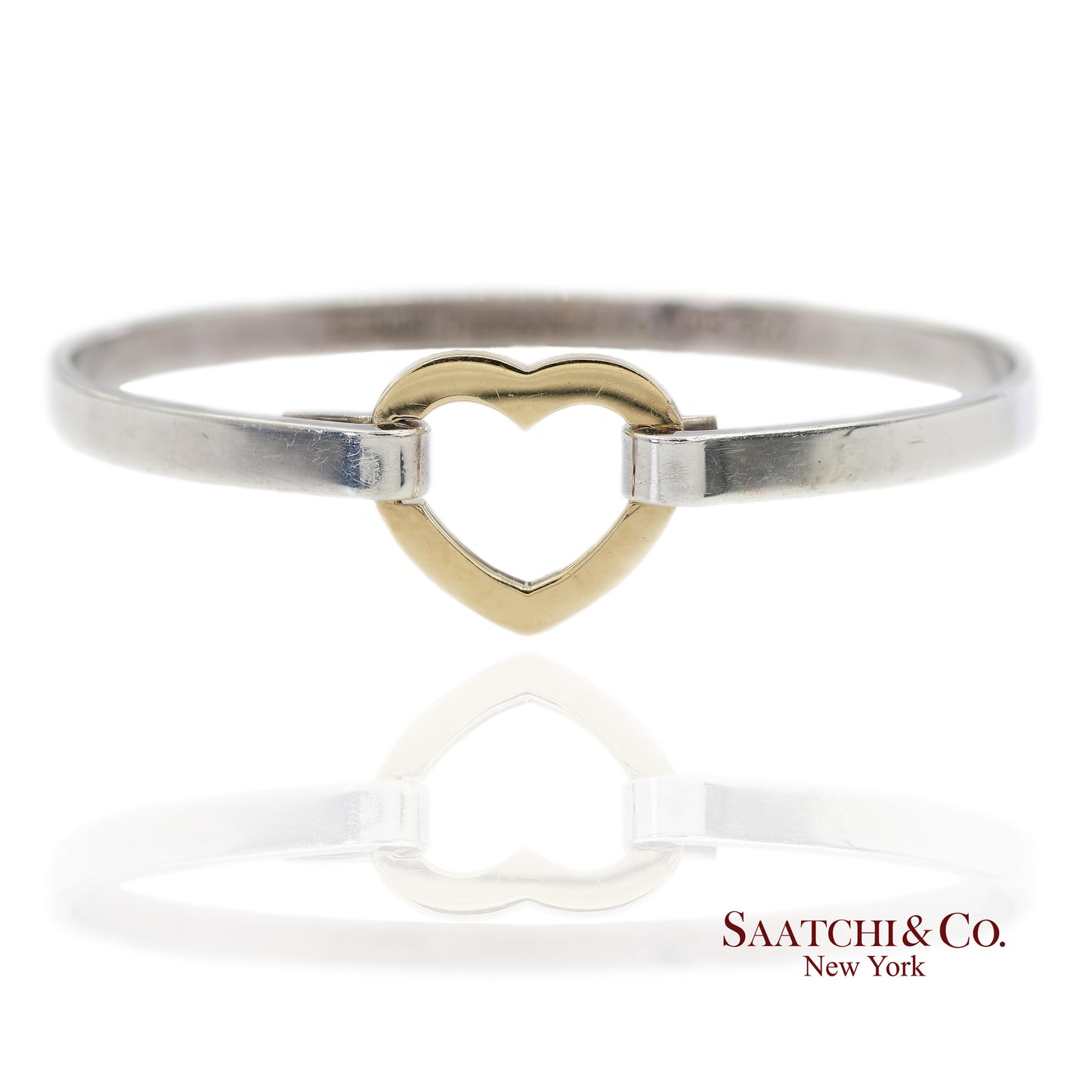 18K(750) Yellow Gold and Tiffany & Co 925 Sterling Silver Heart Bangle Bracelet