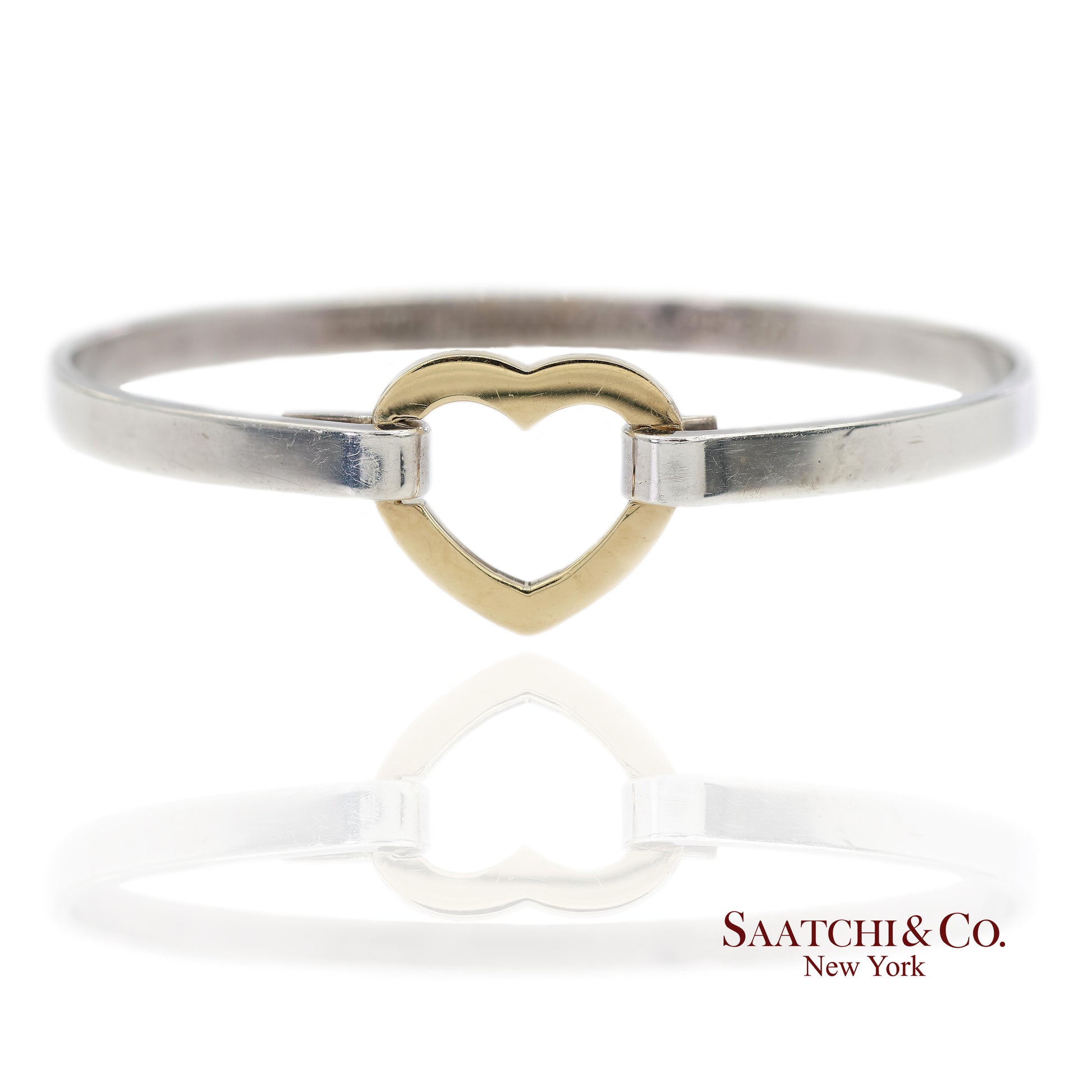 18K(750) Yellow Gold and Tiffany & Co 925 Sterling Silver Heart Bangle Bracelet