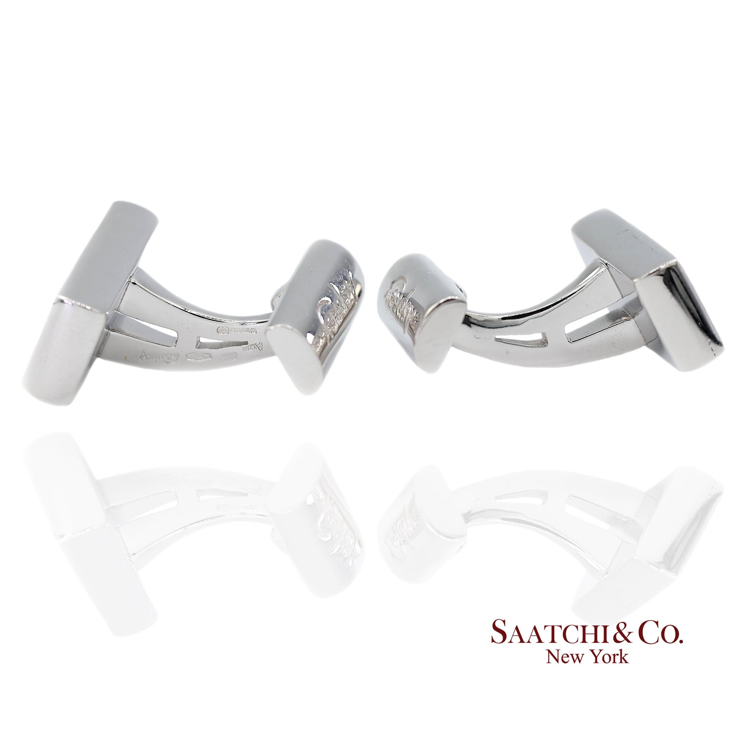Asprey London 18K(750) Solid White Gold Classic Rectangular Crosshatch Cufflinks