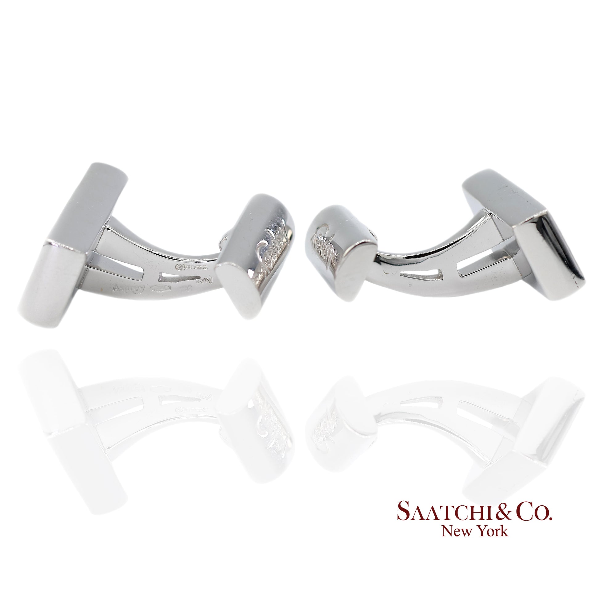 Asprey London 18K(750) Solid White Gold Classic Rectangular Crosshatch Cufflinks