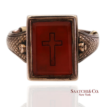 10K Yellow Gold Victorian Braided Mourning Quartz Hair Ring