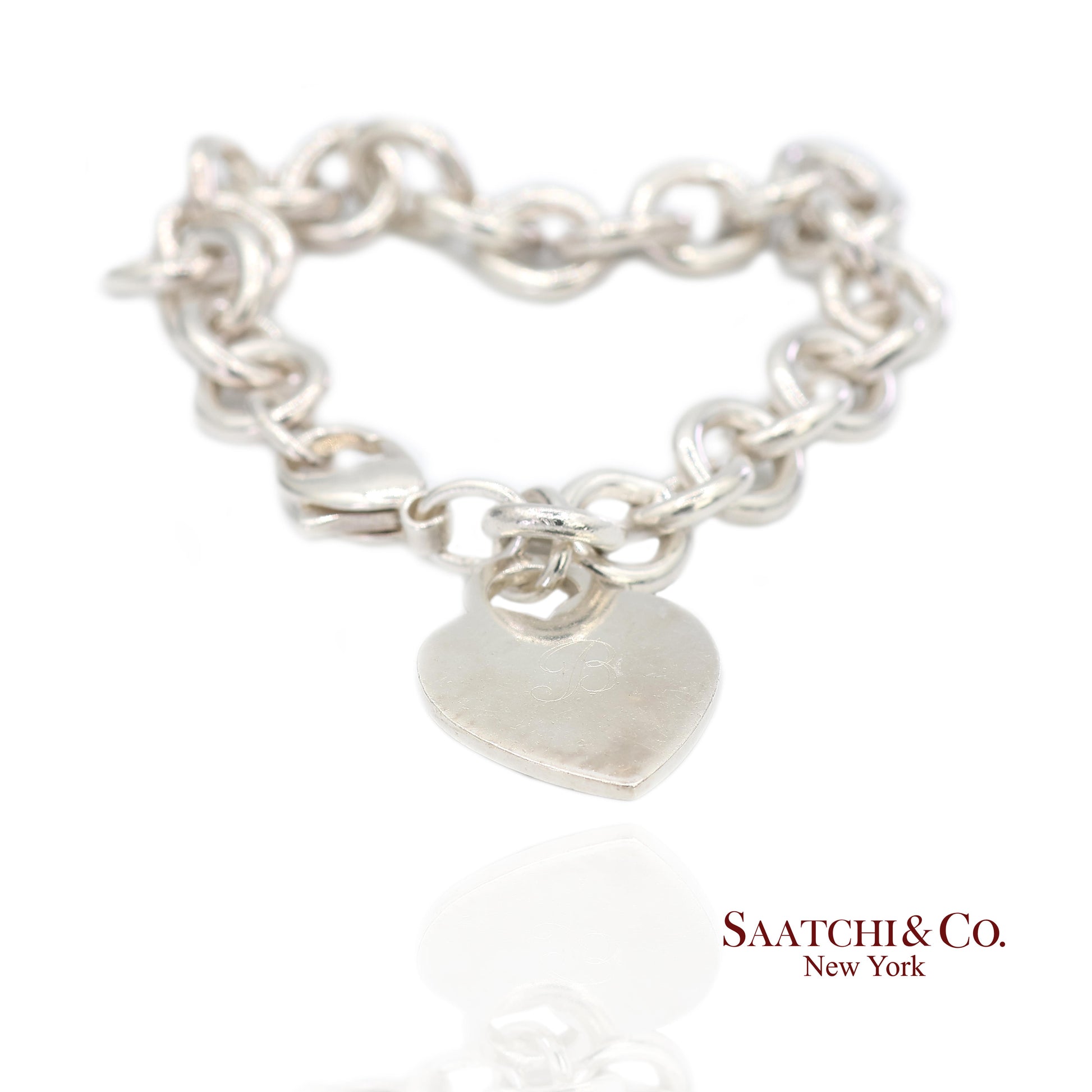 Tiffany & Co. 925 Sterling Silver Heart Charm Cable Chain Bracelet