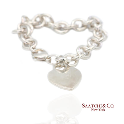 Tiffany & Co. 925 Sterling Silver Heart Charm Cable Chain Bracelet