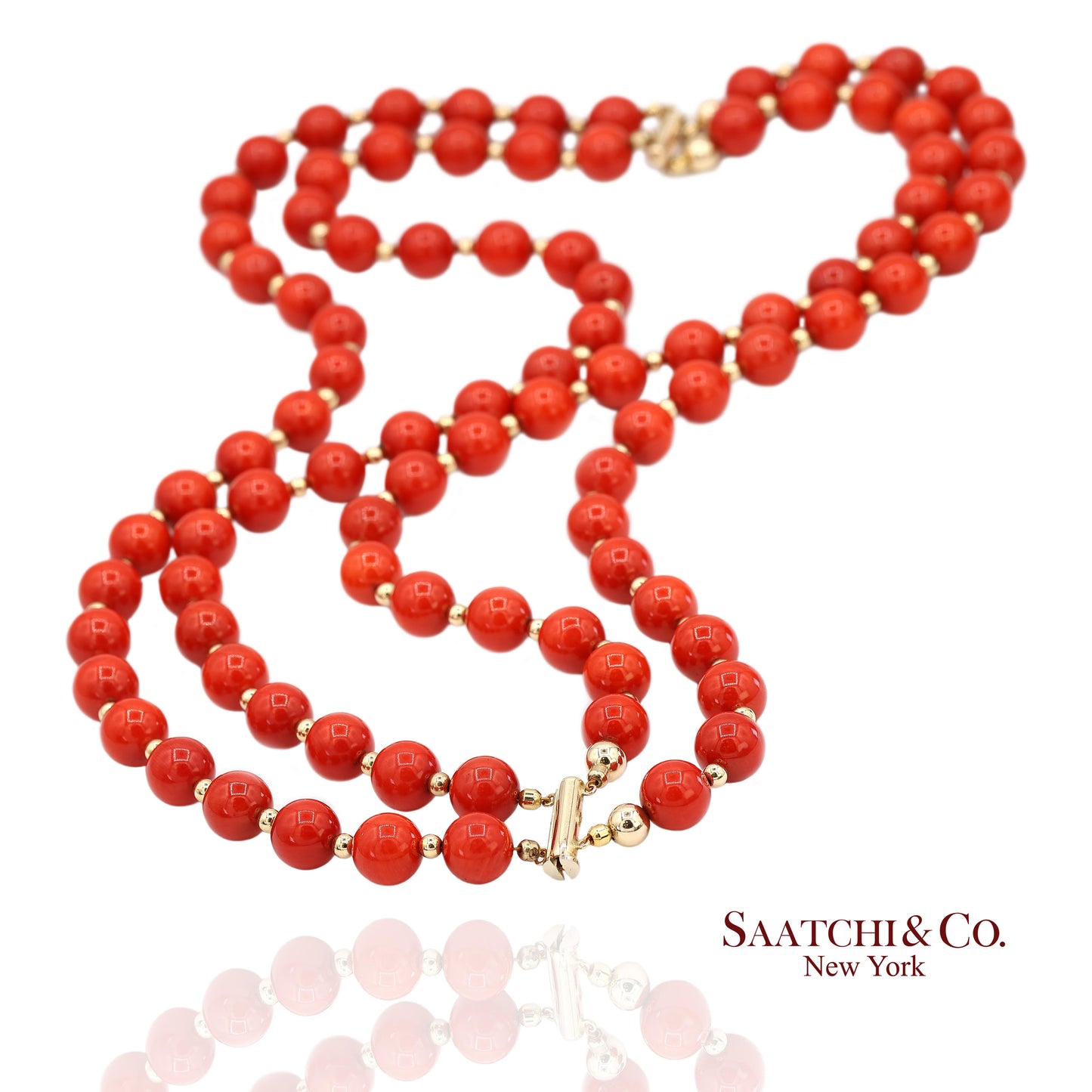 14K(585) Solid Yellow Gold Coral Necklace