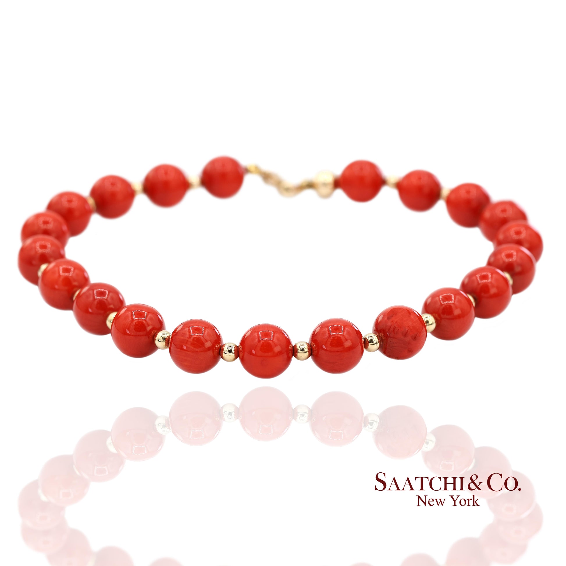 14K(585) Solid Yellow Gold Coral Bracelet