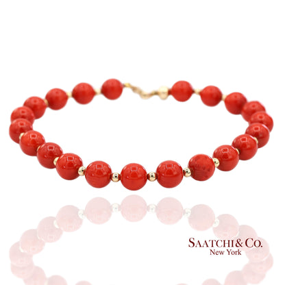14K(585) Solid Yellow Gold Coral Bracelet