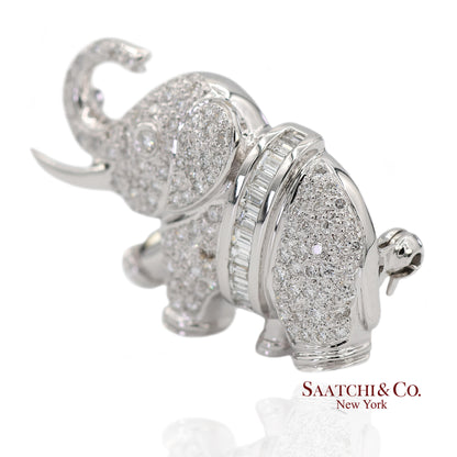 18K (750) White Gold Natural Diamond Elephant Brooch/Pin