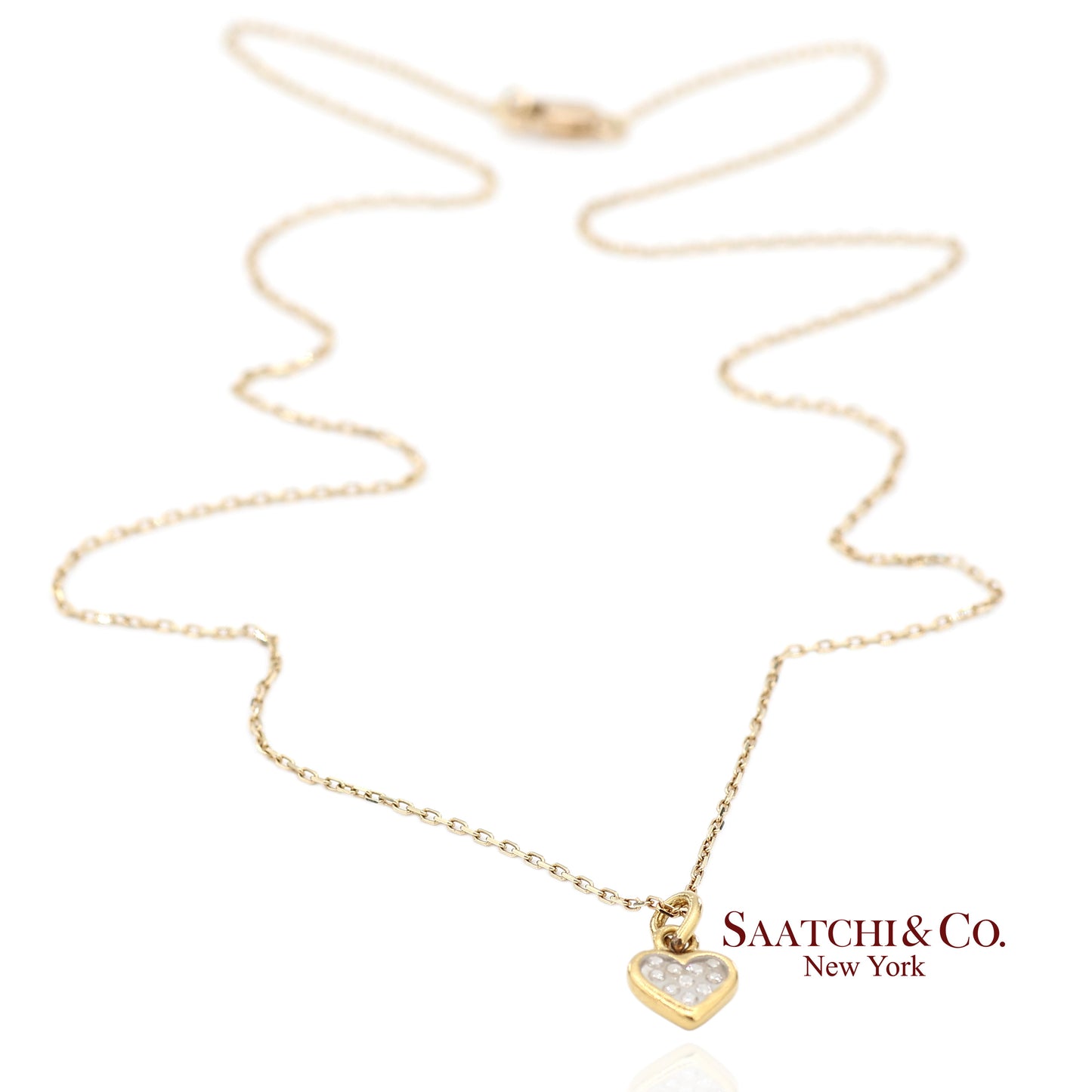 18K Natural Diamond Heart Shape Pendant with 14K Yellow Gold Chain
