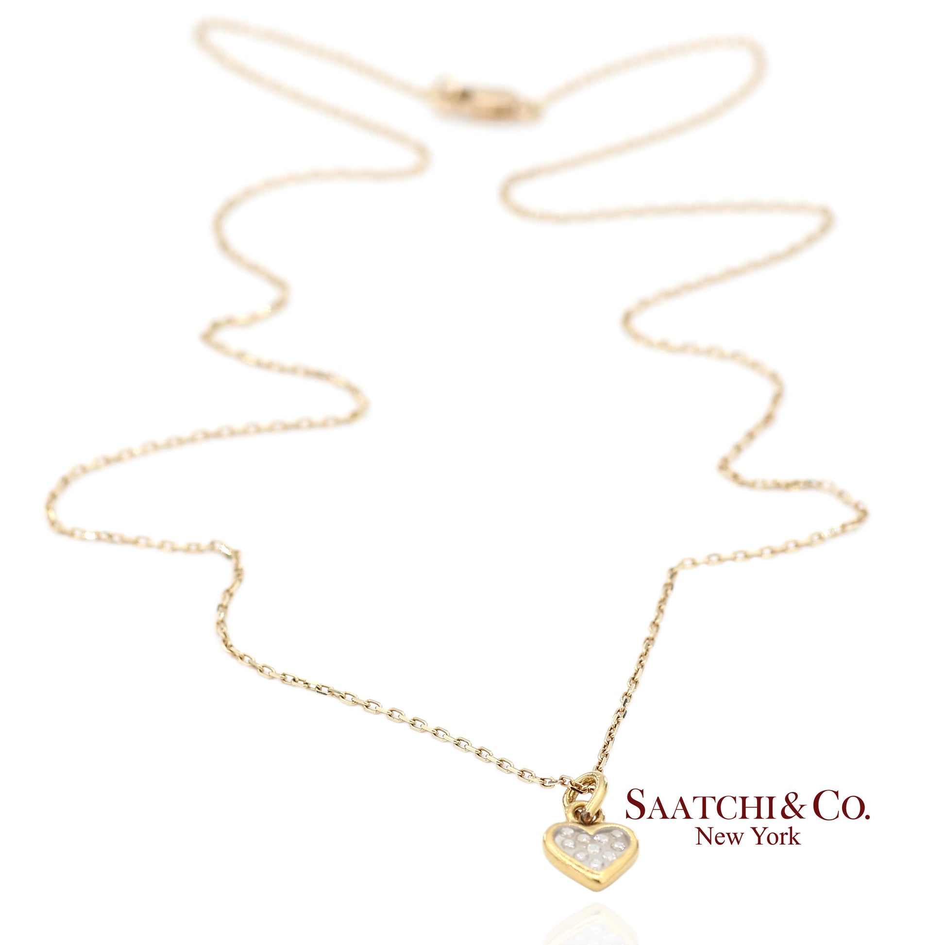 18K Natural Diamond Heart Shape Pendant with 14K Yellow Gold Chain