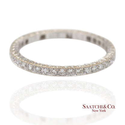 18K (750) White Gold Exquisite Hand Engraving and Milgrain Detailing Band Ring