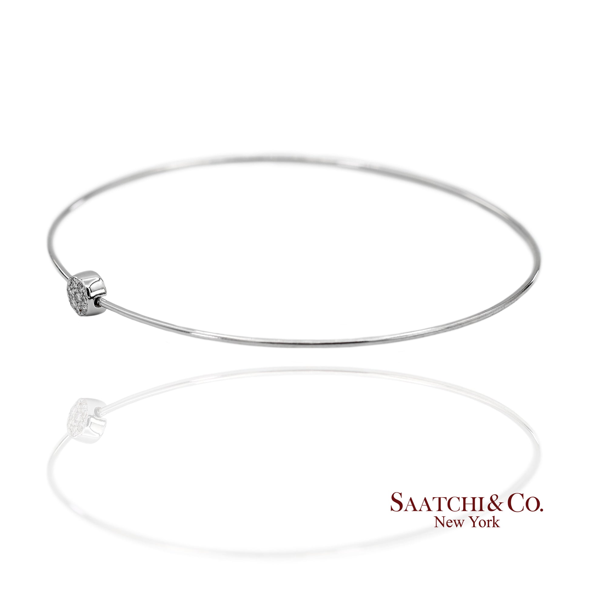 18K(750) Solid White Gold Natural Diamond Round Shape Bangle Bracelet