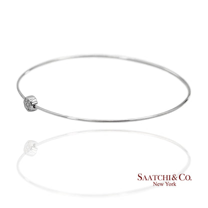 18K(750) Solid White Gold Natural Diamond Round Shape Bangle Bracelet