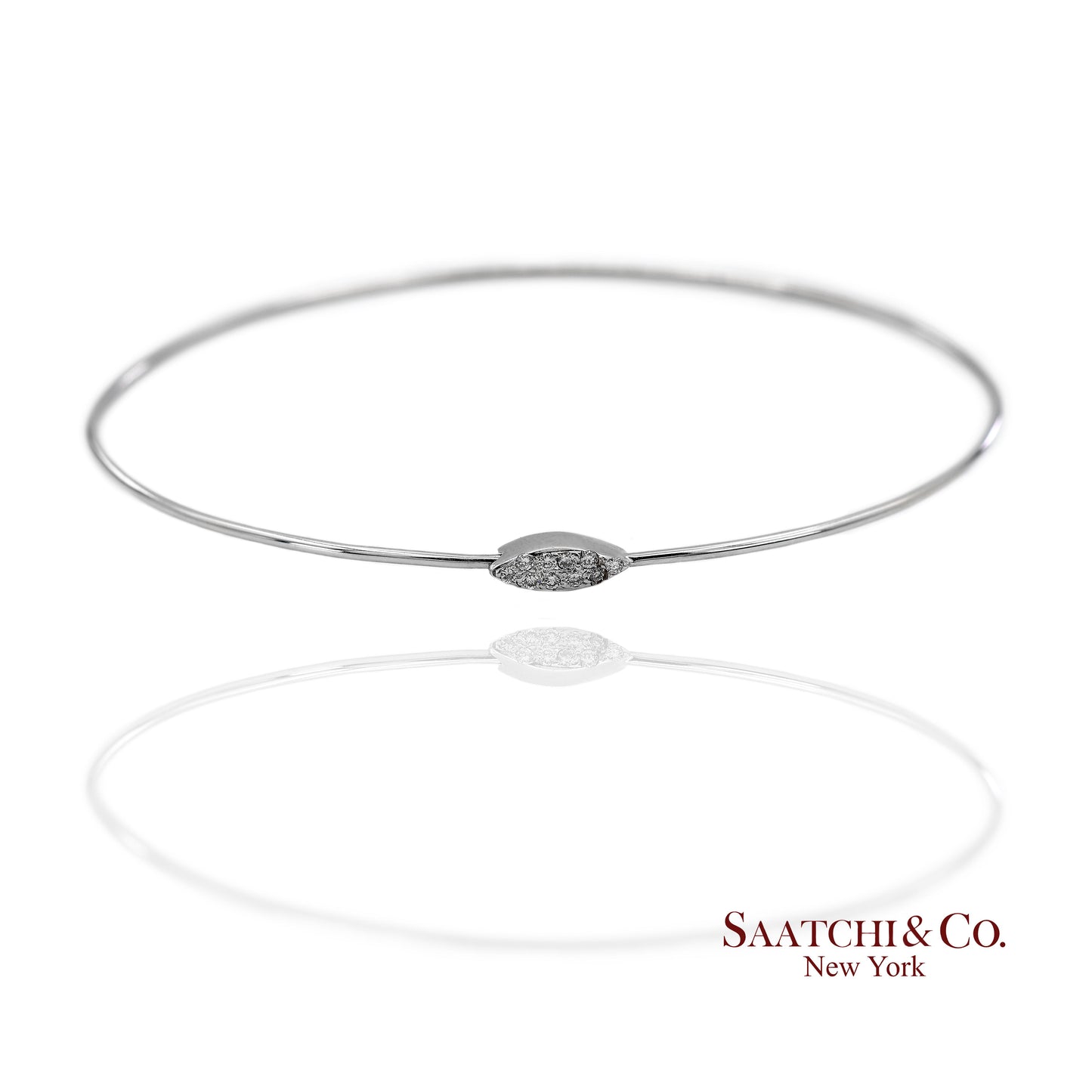 18K(750) Solid White Gold Natural Diamond Marquise Shape Bangle Bracelet
