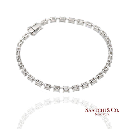 18K(750) White Gold Natural Diamond Emerald Cut Tennis Bracelet