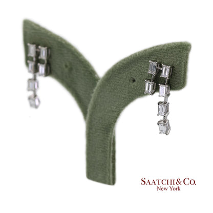 18K(750) White Gold Natural Diamond Emerald Cut Earrings