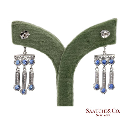 14K(585) Vintage White Gold Natural Diamond and Sapphire Earrings