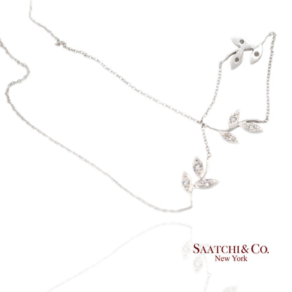 18K(750) White Gold Natural Diamond Leaf Pendant Necklace with Chain