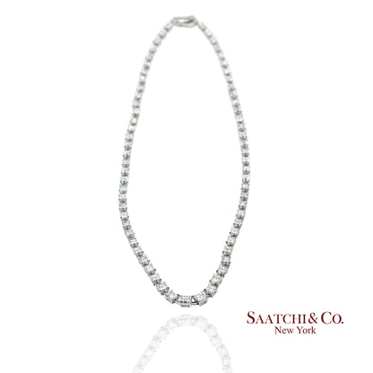 18K(750) White Gold Carre Cut Natural Diamond Tennis Necklace