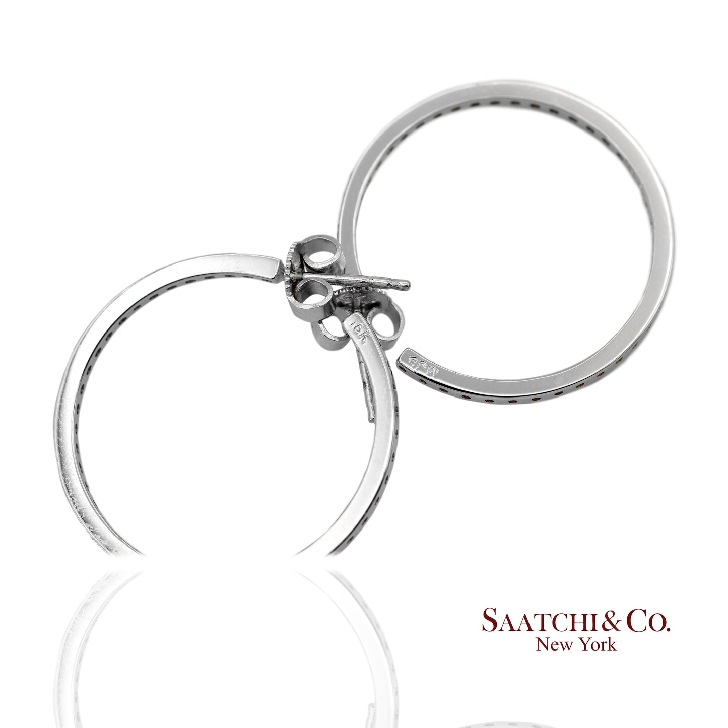 18K(750) Solid White Gold In and Out Natural Diamond Hoop Earrings