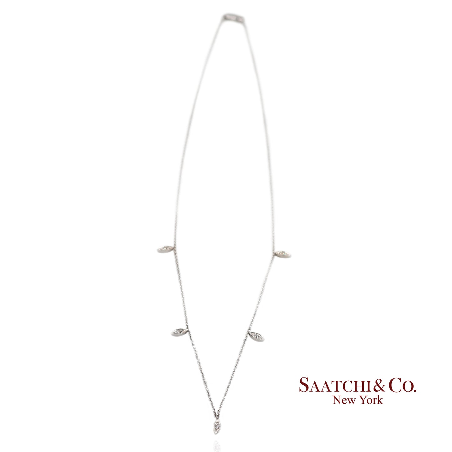 18K(750) White Gold Natural Diamond Marquise Shape Pendant Necklace with Chain